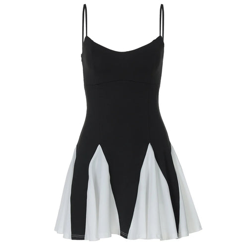 Color Block Spliced Short Dress Fashion Strapless Backless Ruffled Dress