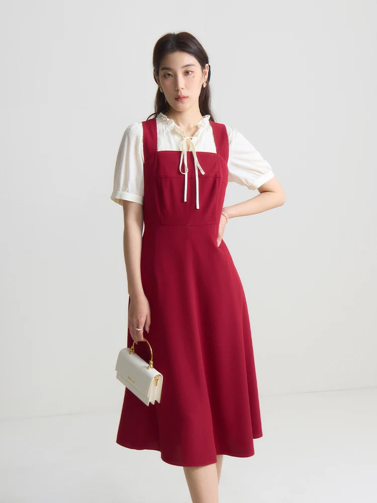 French Style Suspender Dress for Women Summer Chic Style Red Square Collar Slim Mid-length Elegant Dress