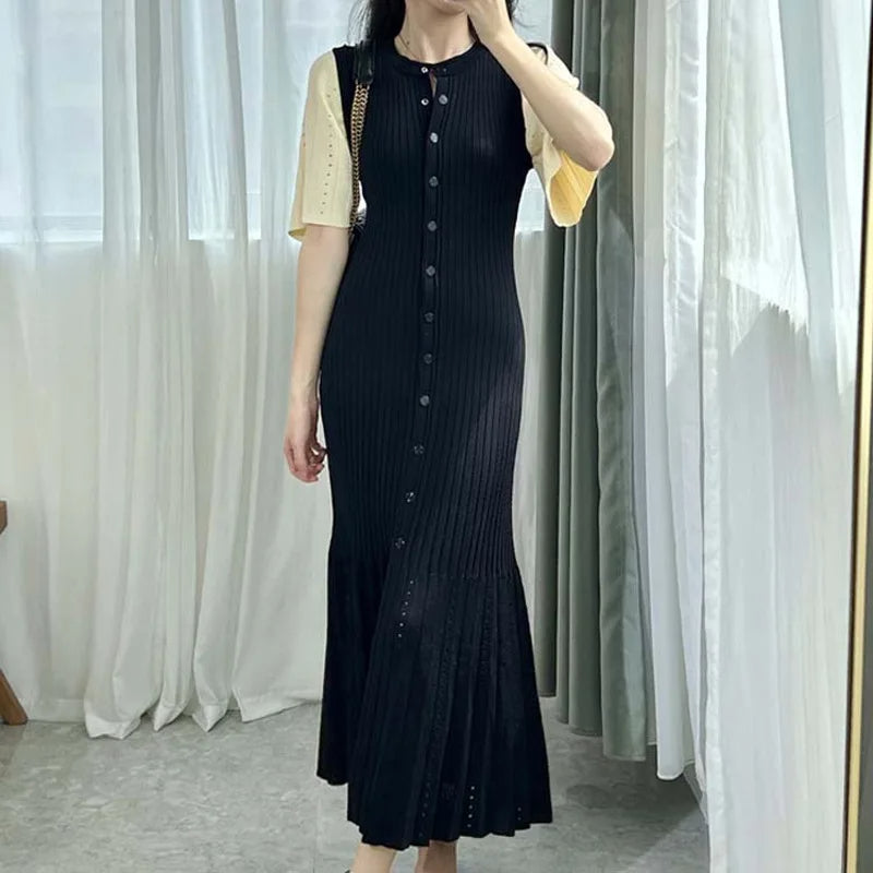Women Dress 2025 Summer New Splicing Acetic Acid Women's Waist Cinched Denim Dress