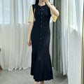 Women Dress 2025 Summer New Splicing Acetic Acid Women's Waist Cinched Denim Dress