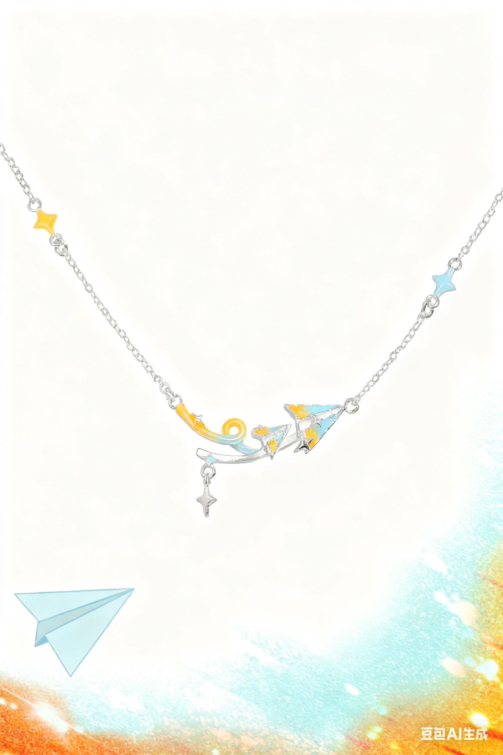 Orange Sea Paper Plane Necklace