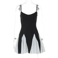 Color Block Spliced Short Dress Fashion Strapless Backless Ruffled Dress