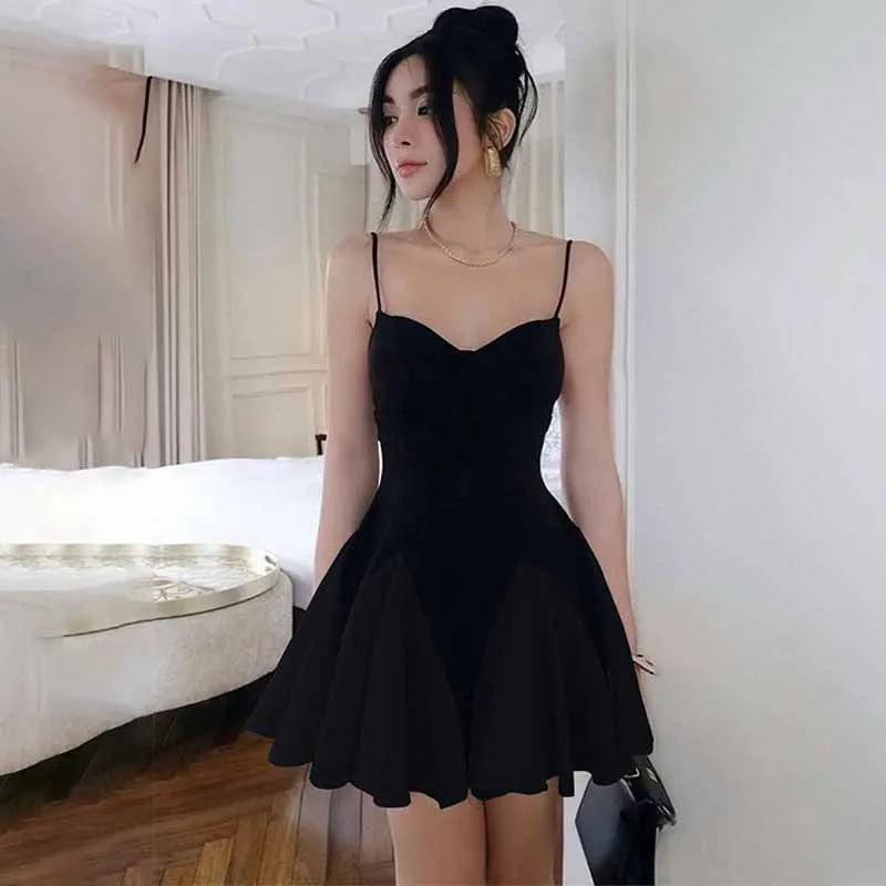 Color Block Spliced Short Dress Fashion Strapless Backless Ruffled Dress